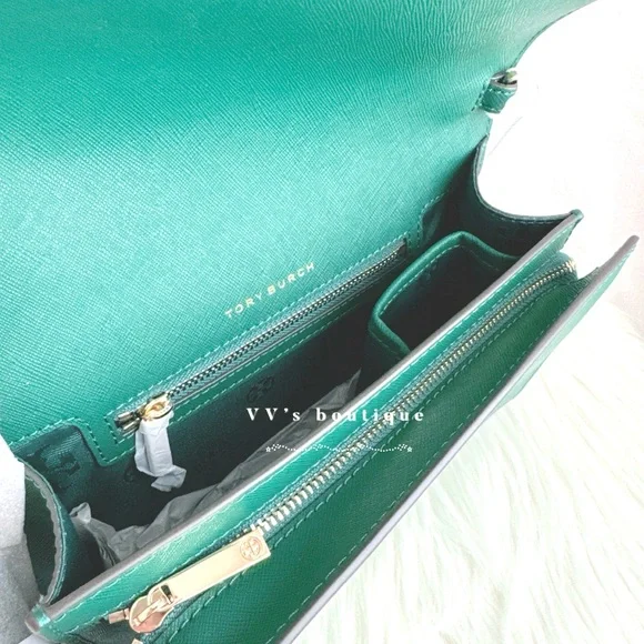 NWT Tory Burch Emerson Combo Leather Crossbody Emerald Stone Forest Green 58440